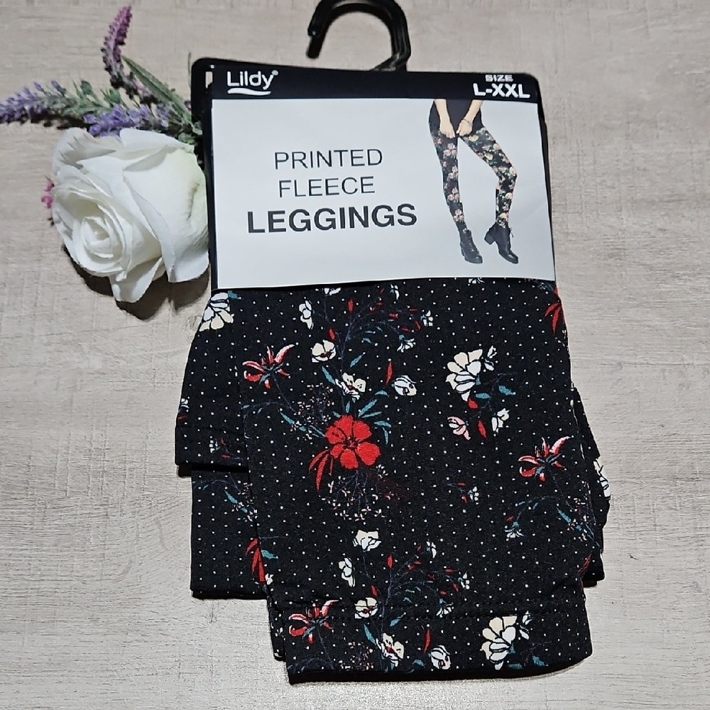 Lildy Floral Printed Cozy Fleece Leggings
